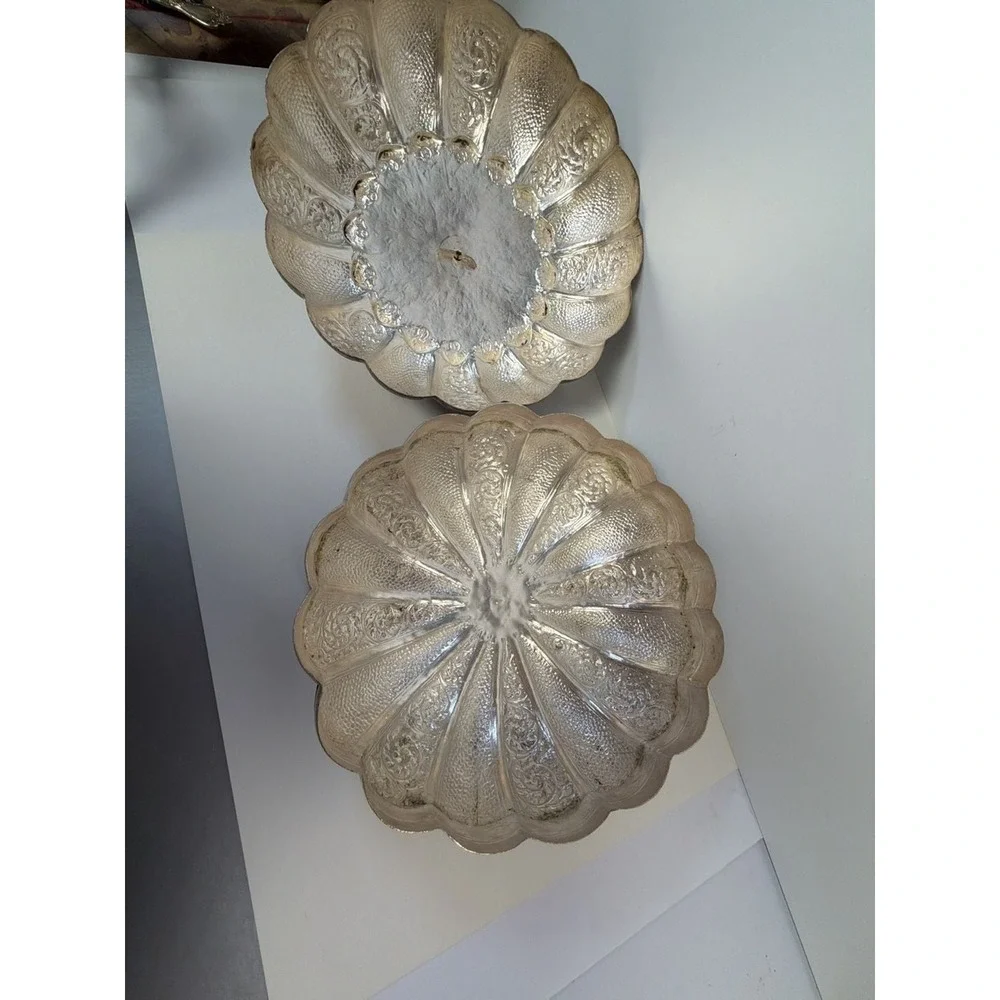 Vintage Middle Eastern ARTISAN HANDCRAFTED SILVER BOWL DISH PUMPKIN